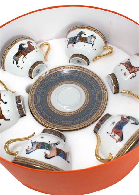 hermes cheval d'orient tea set|Hermes Cheval d'Orient Set of 6 Tea Cups & Saucers .